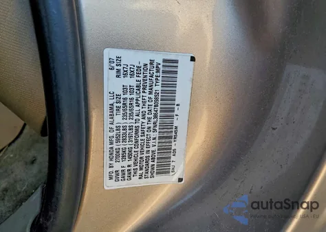 2007 Honda Odyssey Exl from USA, damaged, VIN 5FNRL38647B098521